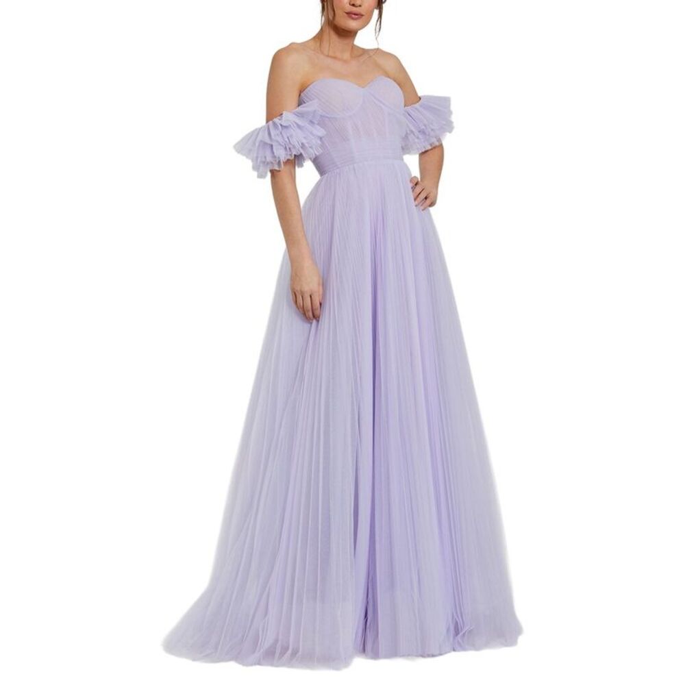 Mac Duggal Womens  Off-Shoulder Tulle A-Line Gown, Purple